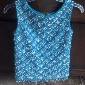 Vintage Aqua blue sleeveless sequined beaded top